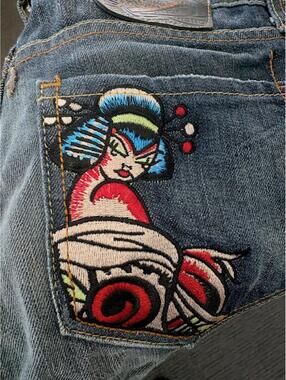 NWT New Vintage Ed Hardy x Christian Audigier Geisha Embroidered Jeans 29